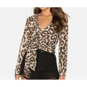 Superdown Revolve Leopard Animal Print Gemini Sheer Wrap Blouse Top Size Medium
